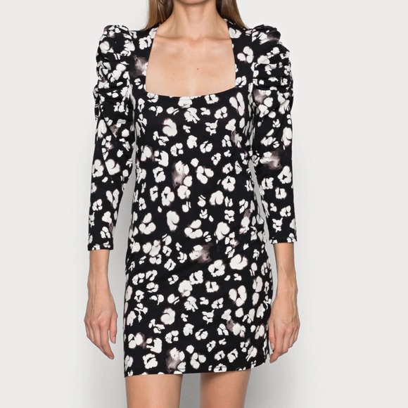 TED BAKER LONDON Florain Square Neck Mini Dress Black White 4 - US LARGE - Picture 3 of 8